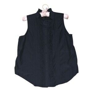 Ann Taylor Sleeveless Black Lace-Trim Ruffle Button-Up Boho Blouse Size Small